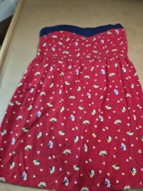 Love Notes Red Floral Strapless Dress with Navy and White Accents